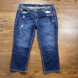 Silver Jeans Co Suki Capri Jeans 18 Mid Rise Dark Wash Distressed Denim